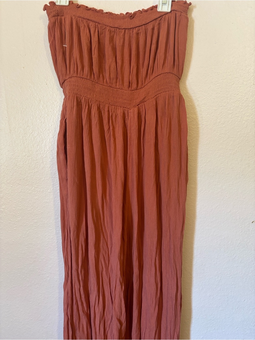 Woman’s Strapless Orange Flowy Wide Leg Jumpsuit Size S, NWT